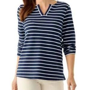 Ellen Tracy Navy and White Striped Long Sleeve Top